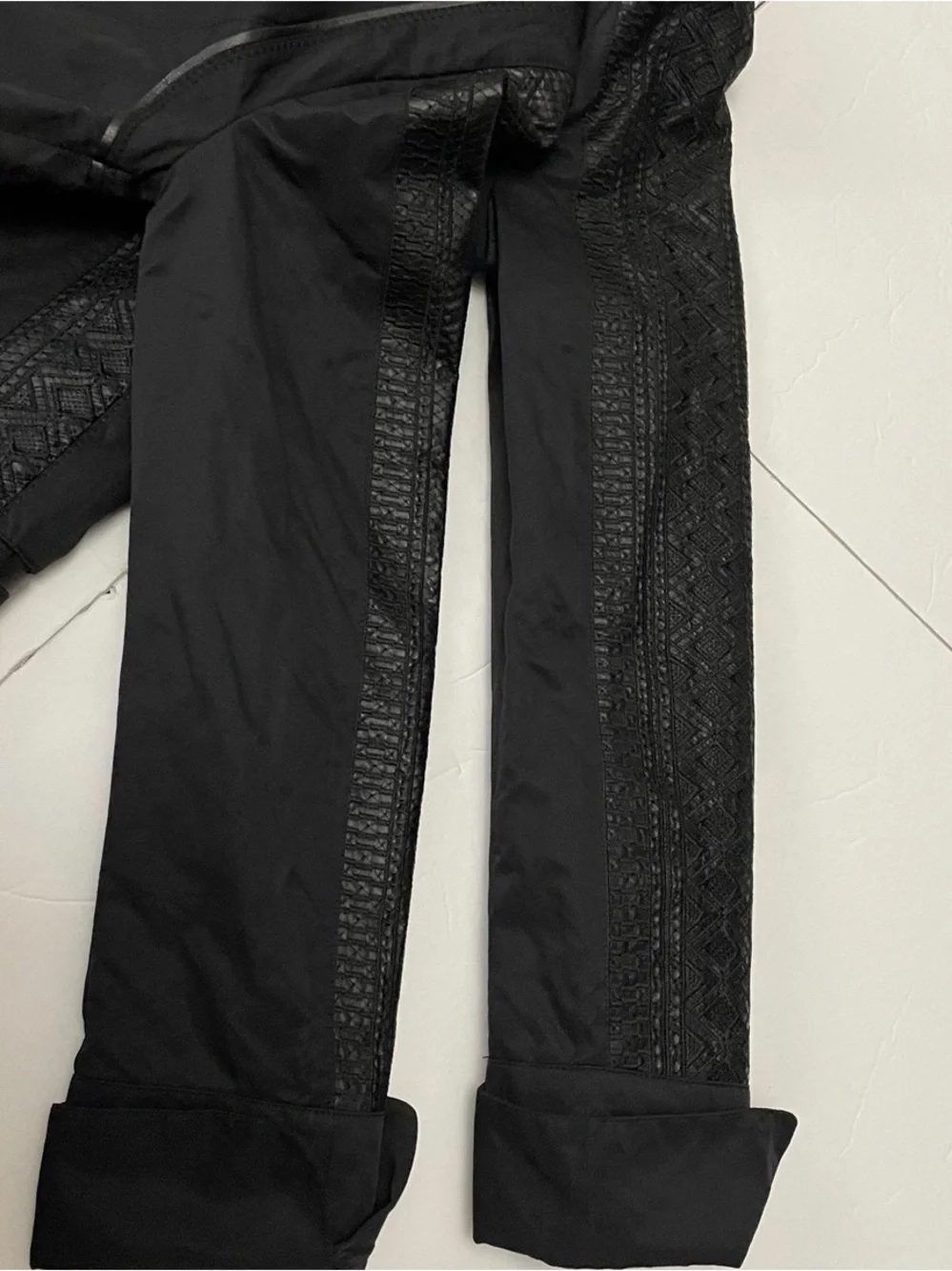 Elie Tahari Cotton Lamb Leather Detailed Fitted Jacket Black Size XS